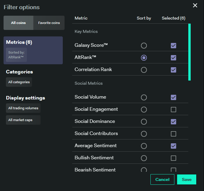 Filter the metrics before performing sentiment analysis