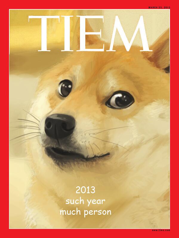 Parody of the Times cover at the effigy of the Doge meme which inspired meme tokens